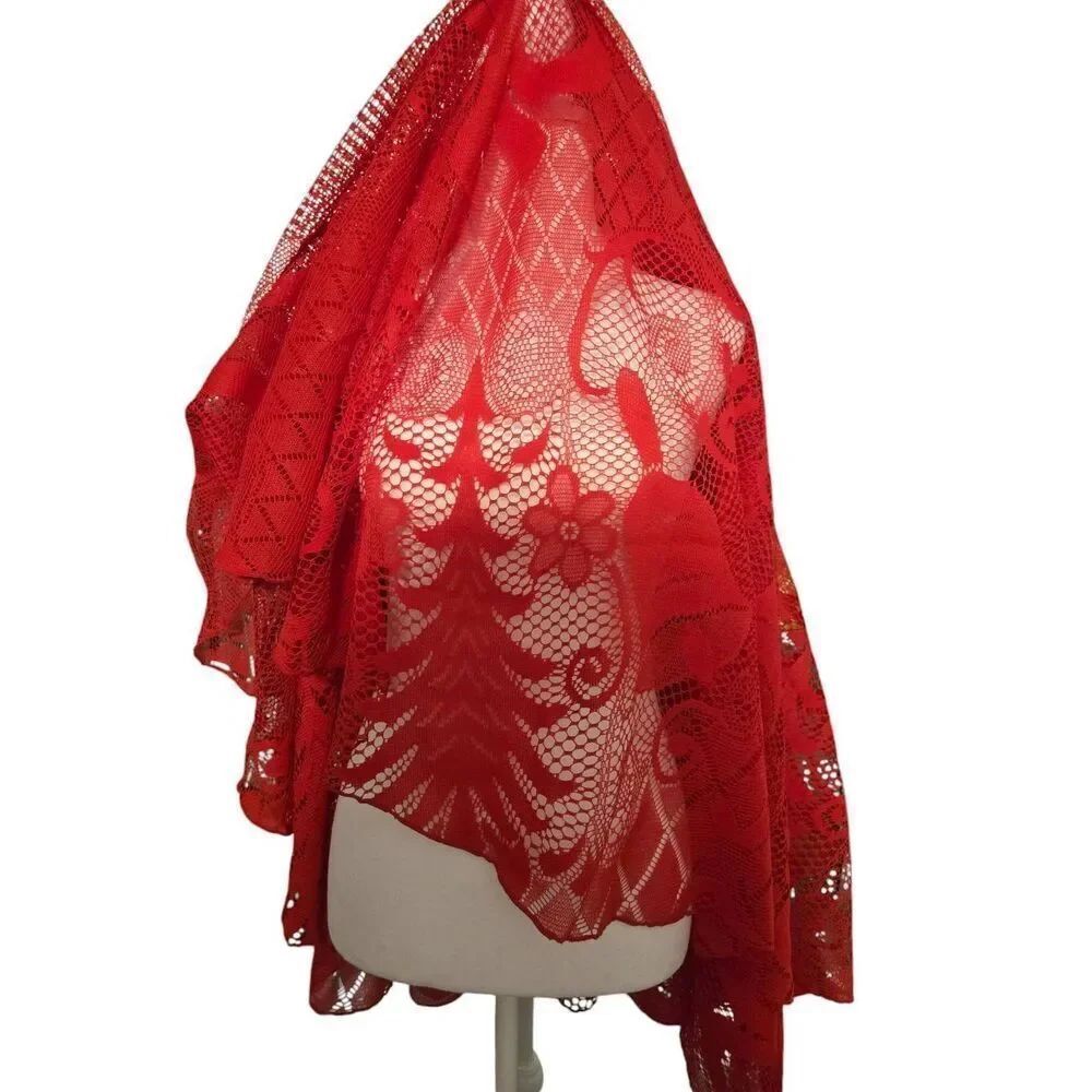 Red Lace Polyester 72" Round Tablecloth - Picture 2 of 2